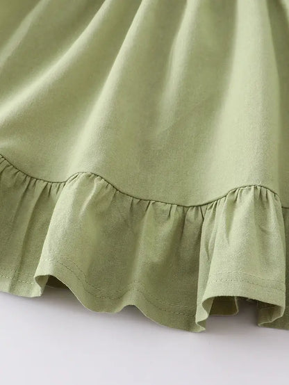 Sage Ruffle Dress with Bow On Sleeve